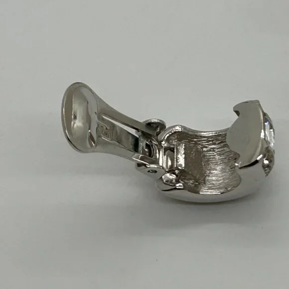 Christian Dior Vintage Clip-On Earrings With Rhinestones & Silver-Tone Metal - Picture 8 of 16